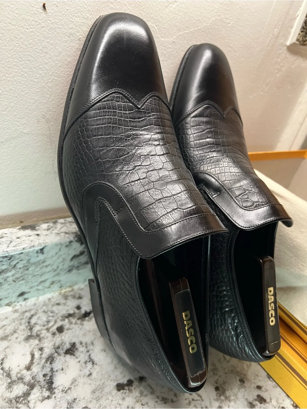 BARKER RIVOLI Black Croc-Embossed Leather Slip-On Loafers